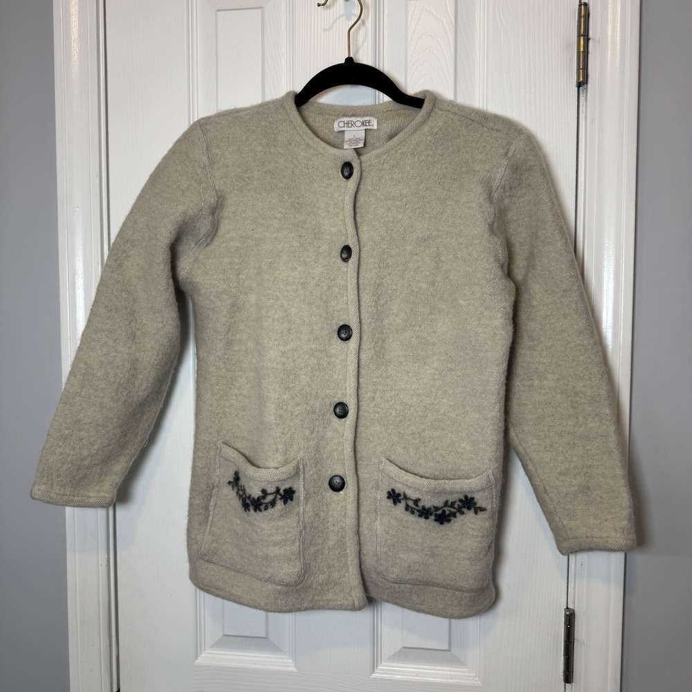 Vintage Cherokee Wool Cardigan Womens‎ Large Sweater Tan Beige